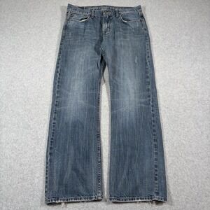 American Eagle Jeans Mens 32x32 Blue Denim Bootcut Distressed Faded Whiskers Y2K